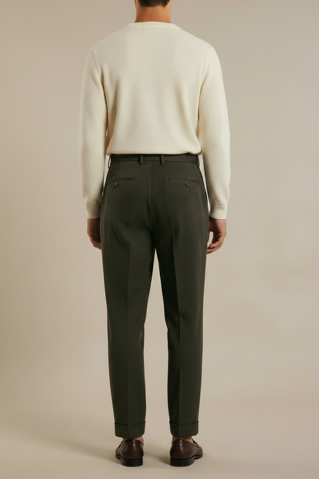 Pantalon À Pince Vert Foncé Plissé Ample Homme Élégant - Gabardine - vue 2