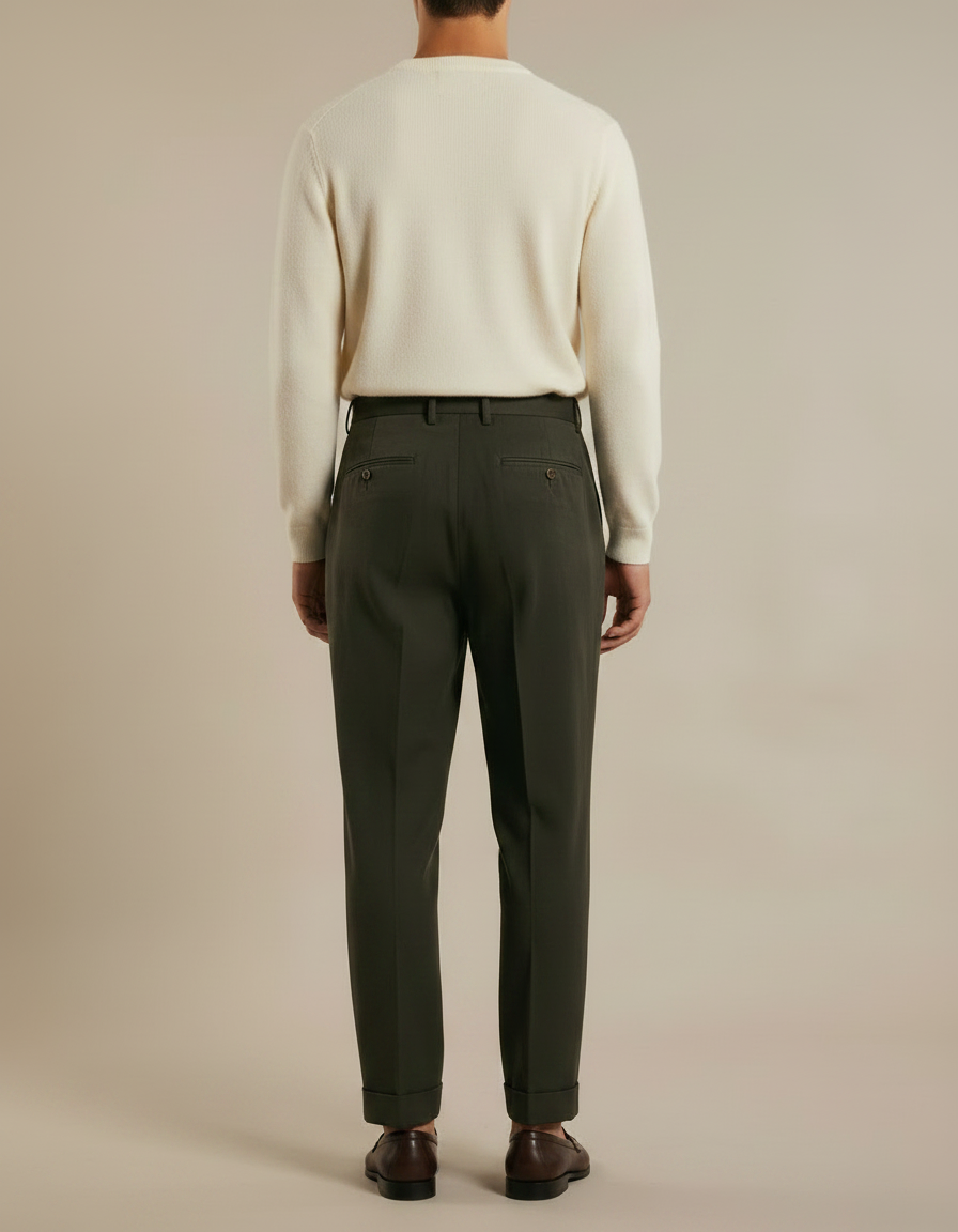 Pantalon À Pince Vert Foncé Plissé Ample Homme Élégant - Gabardine - vue 2