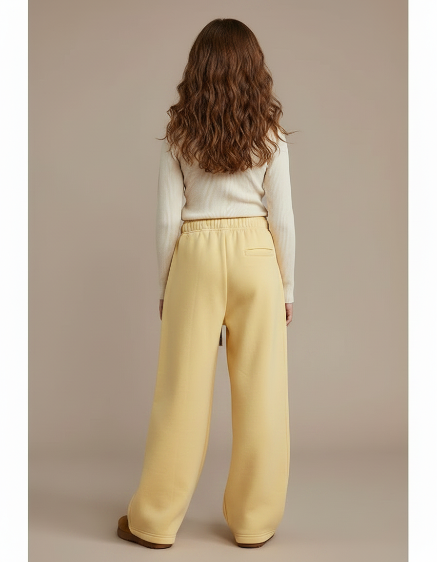 Pantalon À Pince Jaune Ample Décontracté Cordon - Molleton - vue 2