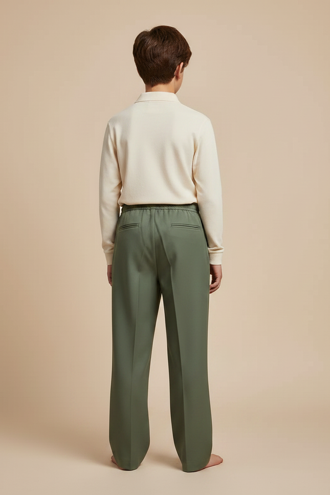Pantalon À Pince Vert Armée Ample Cordon Décontracté - Gabardine - vue 2
