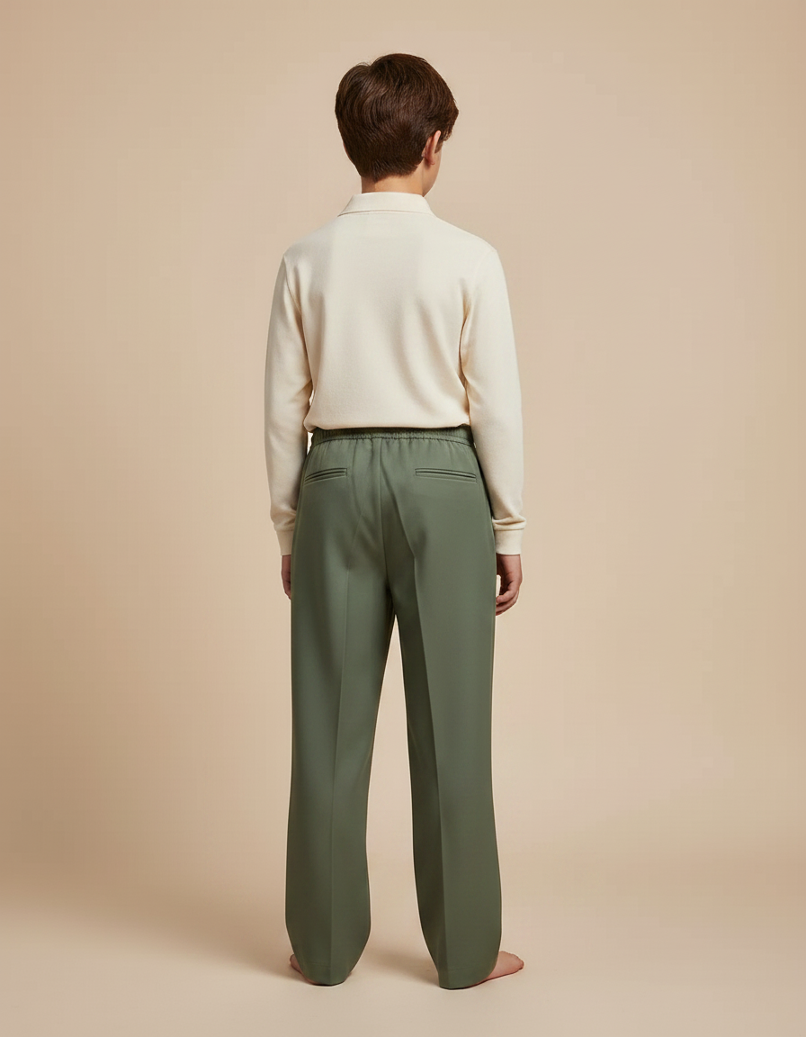 Pantalon À Pince Vert Armée Ample Cordon Décontracté - Gabardine - vue 2