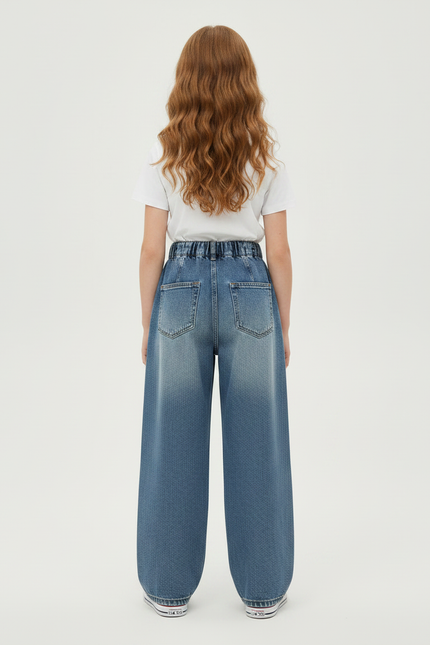 Pantalon À Pince Bleu Denim Ample Plissé Enfant - Jean - vue 2