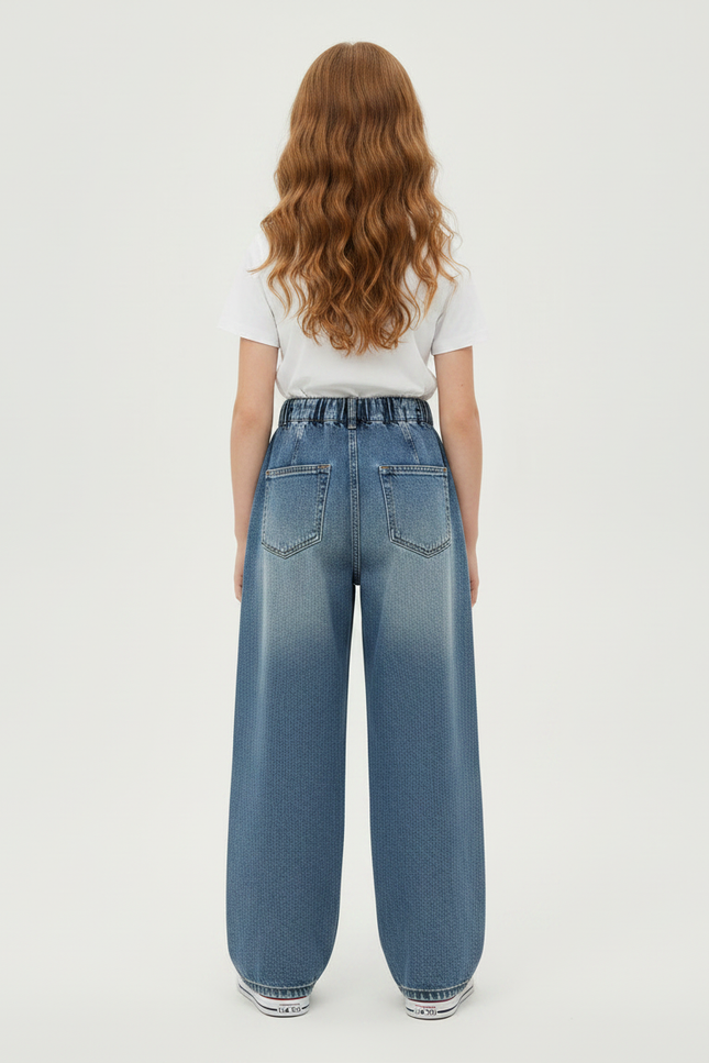 Pantalon À Pince Bleu Denim Ample Plissé Enfant - Jean - vue 2