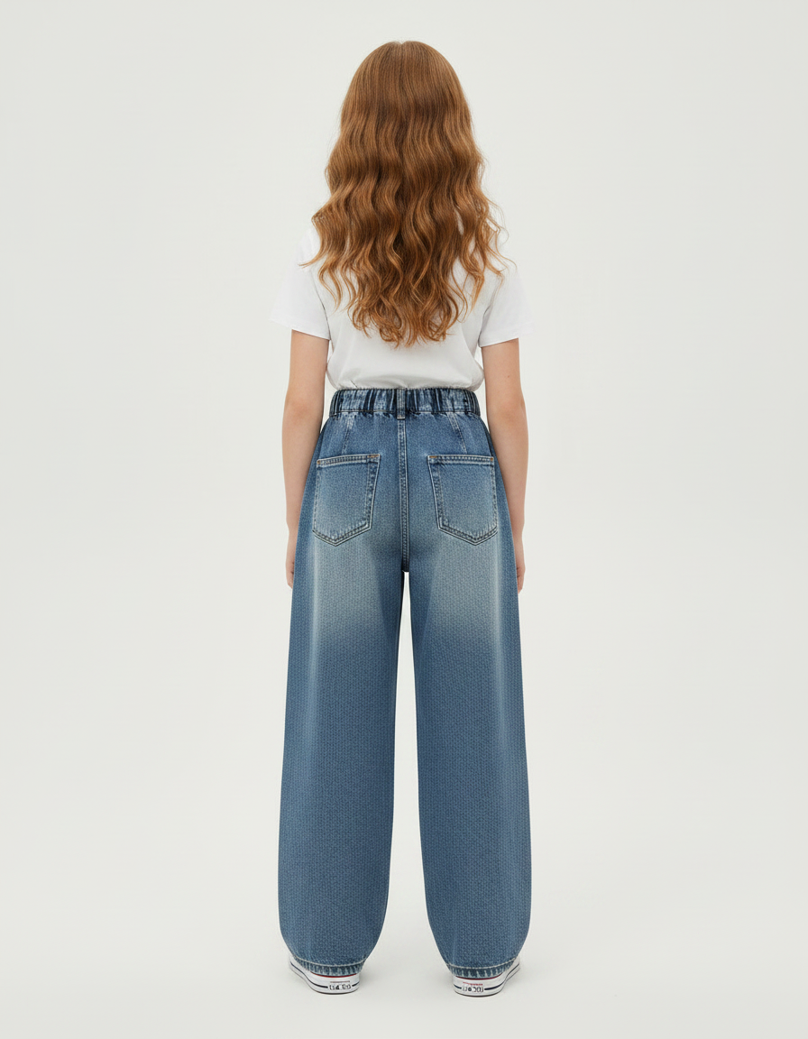 Pantalon À Pince Bleu Denim Ample Plissé Enfant - Jean - vue 2
