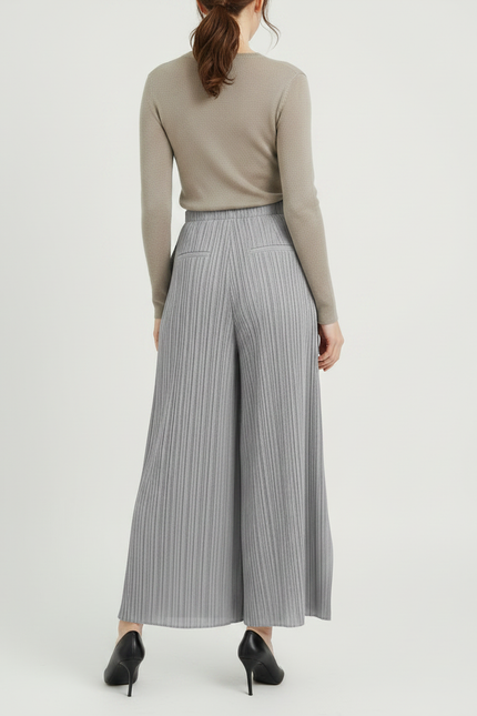 Pantalon À Pince Plissé Gris Irrégulier Large Élégant - Polyester - vue 2