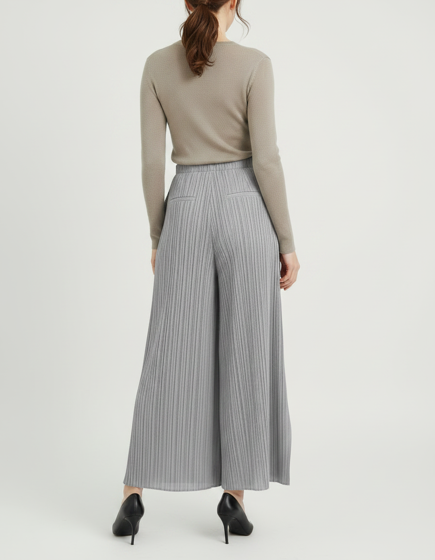 Pantalon À Pince Plissé Gris Irrégulier Large Élégant - Polyester - vue 2