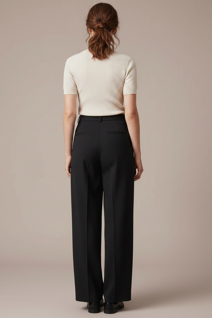 Pantalon À Pince Noir Ample Tissu Fluide Femme - Polyester - vue 2