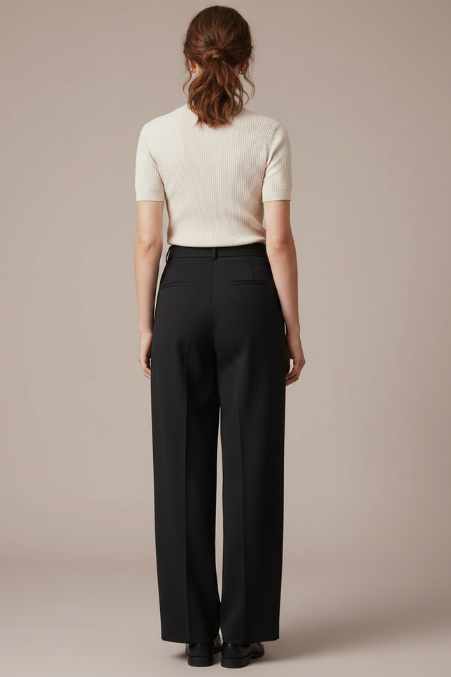 Pantalon À Pince Noir Ample Tissu Fluide Femme - Polyester - vue 2