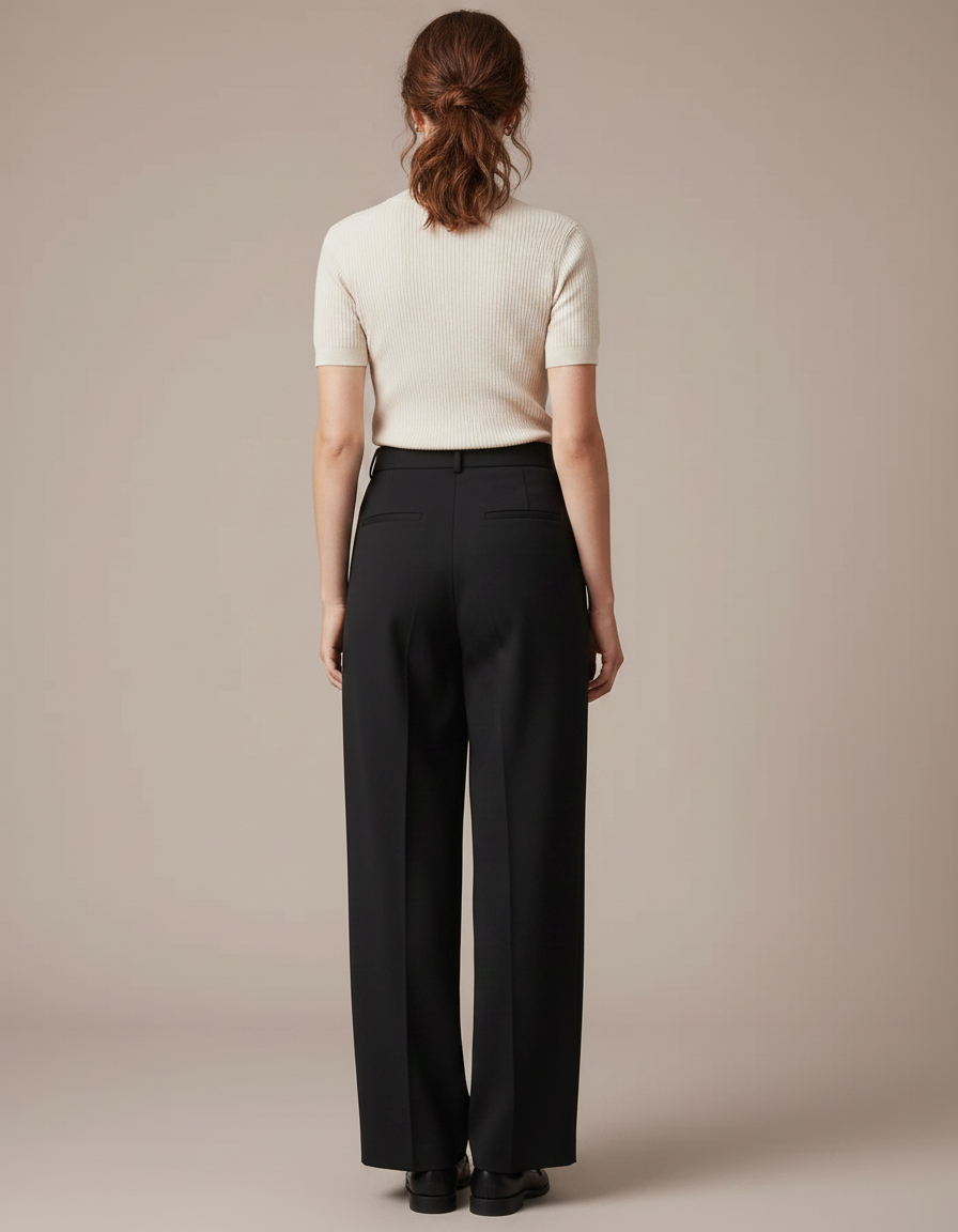 Pantalon À Pince Noir Ample Tissu Fluide Femme - Polyester - vue 2