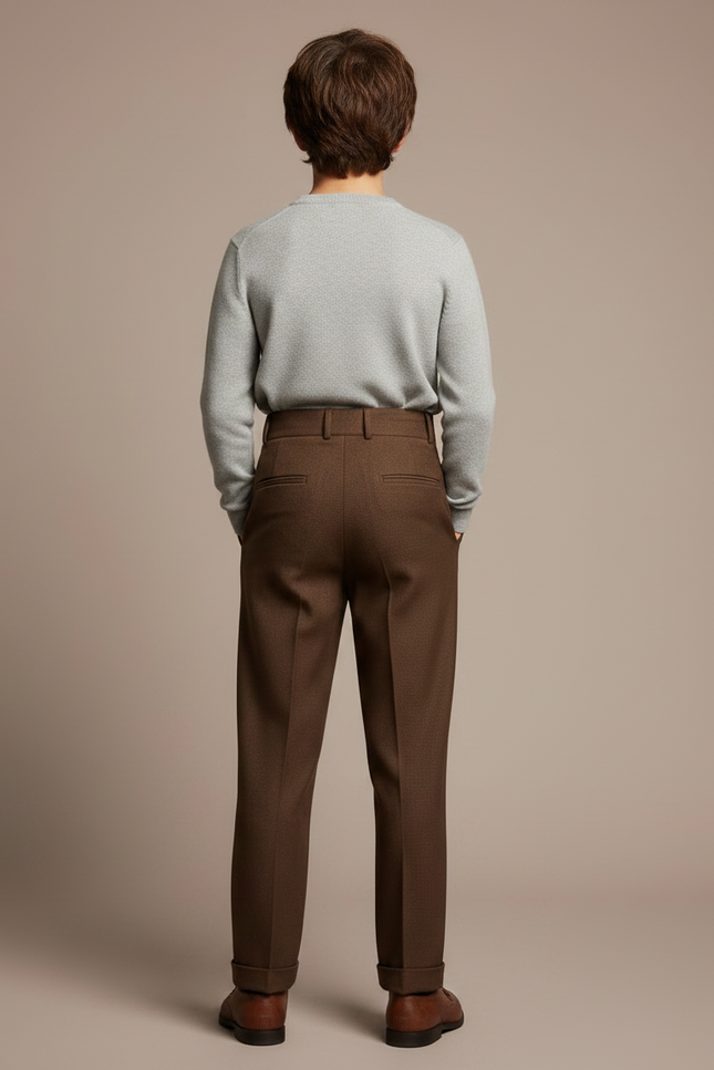 Pantalon À Pince Marron Droit Plissé Laine Enfant - vue 2