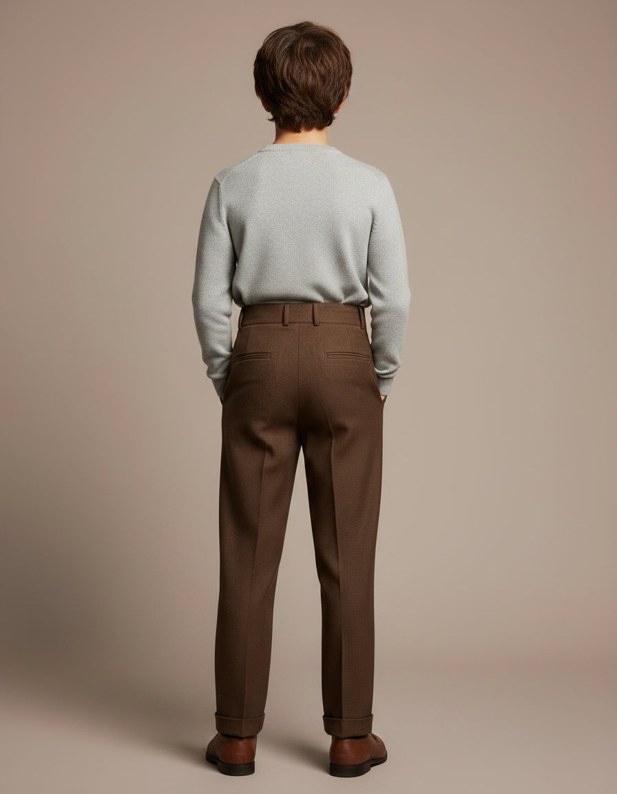 Pantalon À Pince Marron Droit Plissé Laine Enfant - vue 2