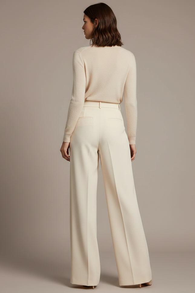 Pantalon À Pince Crème Droit Fluide Élégant Femme - Beige Gabardine - vue 2