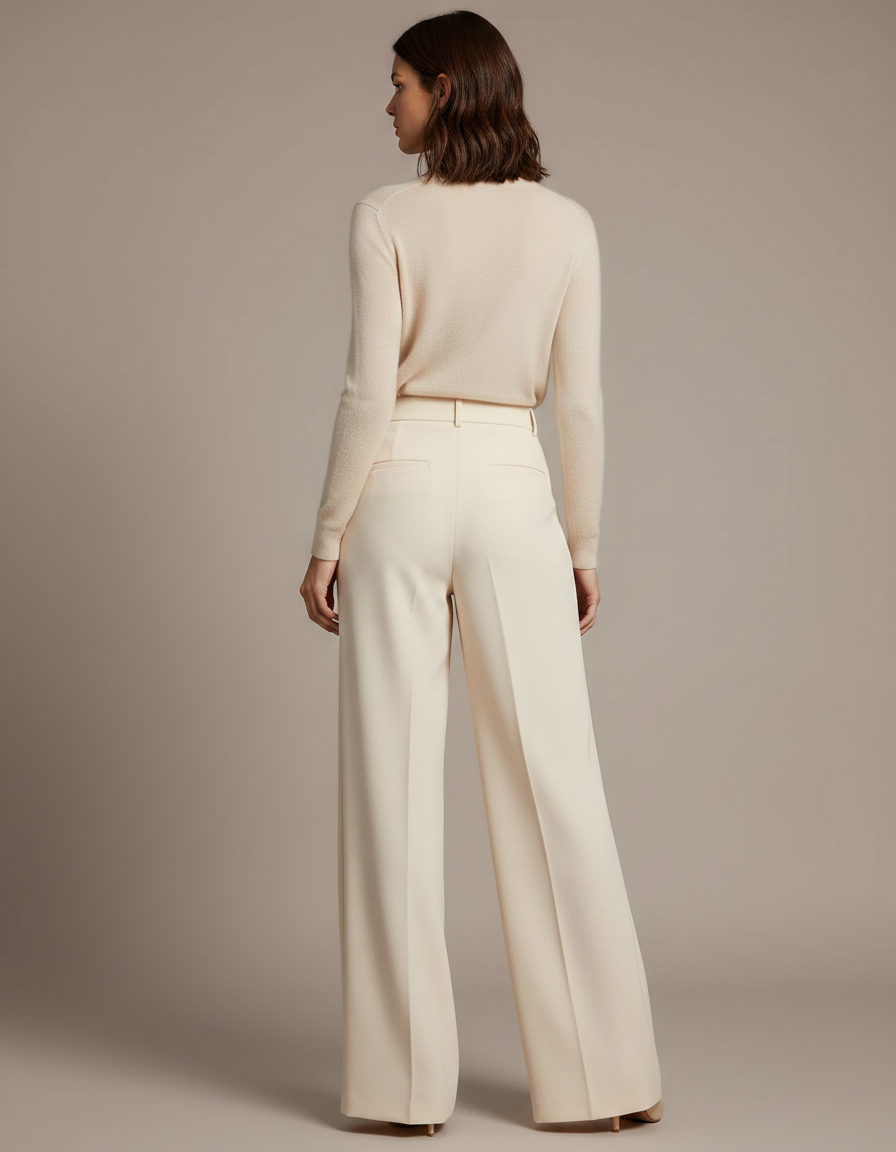 Pantalon À Pince Crème Droit Fluide Élégant Femme - Beige Gabardine - vue 2
