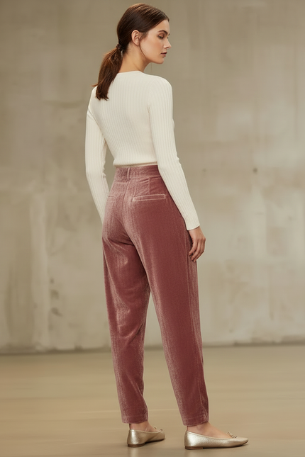 Pantalon Velours À Pinces Femme - Rose - vue 2