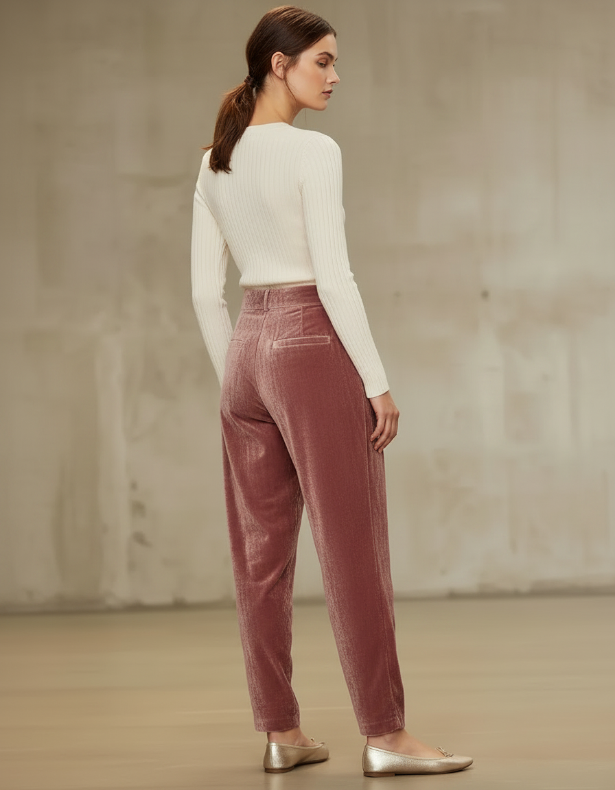 Pantalon Velours À Pinces Femme - Rose - vue 2