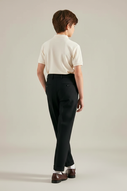 Pantalon À Pince Noir Plissé Élégant Classique Garçon - Gabardine - vue 2
