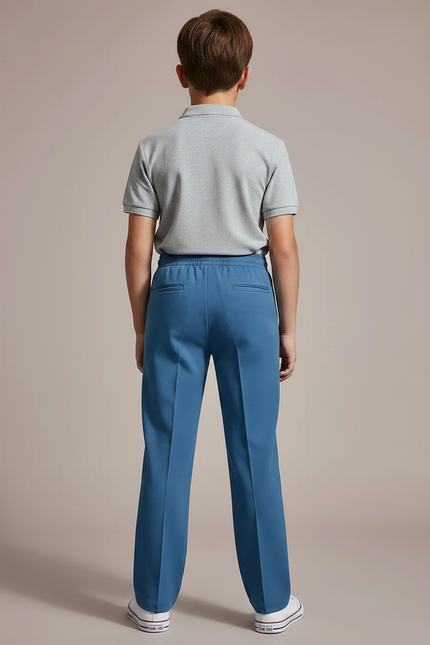 Pantalon À Pince Bleu Droit Cordon Enfant Décontracté - Gabardine - vue 2