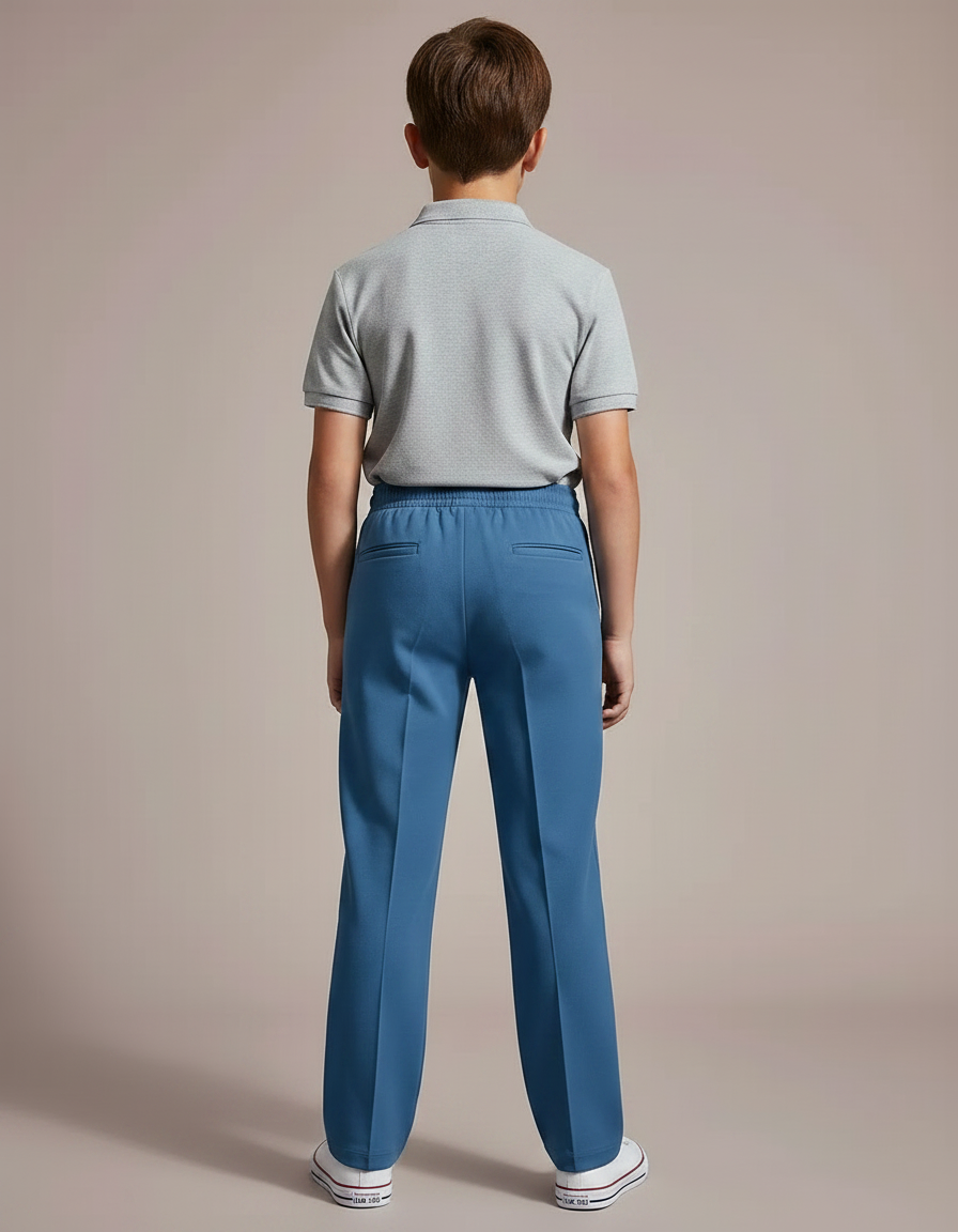 Pantalon À Pince Bleu Droit Cordon Enfant Décontracté - Gabardine - vue 2