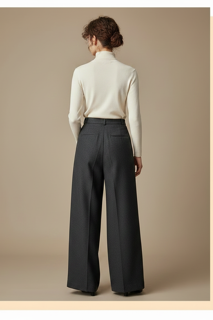 Pantalon À Pince Gris Ample Taille Haute Élégant - Laine - vue 2