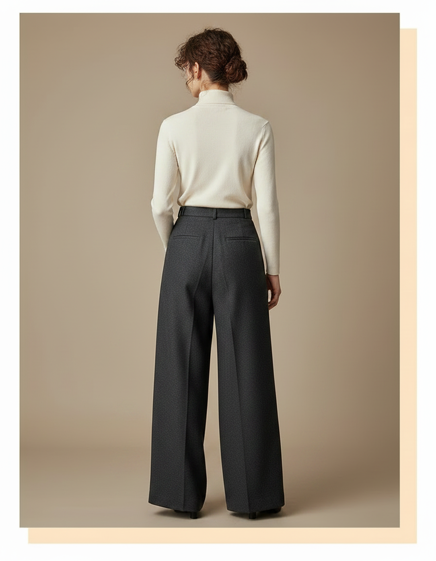 Pantalon À Pince Gris Ample Taille Haute Élégant - Laine - vue 2