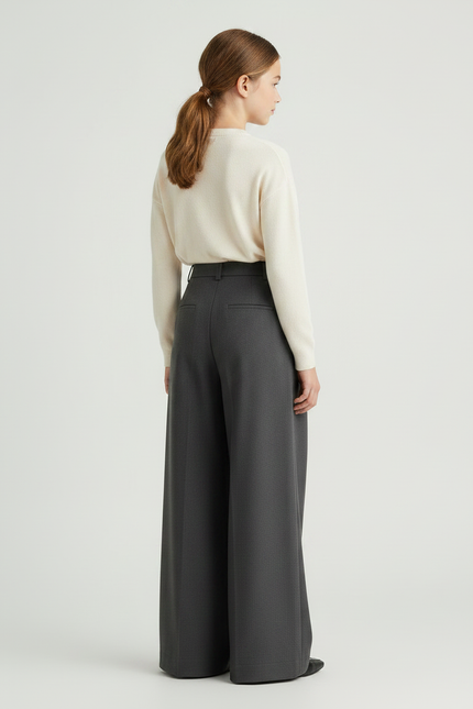 Pantalon À Pince Gris Ample Plissé Élégant Enfant - Gabardine - vue 2
