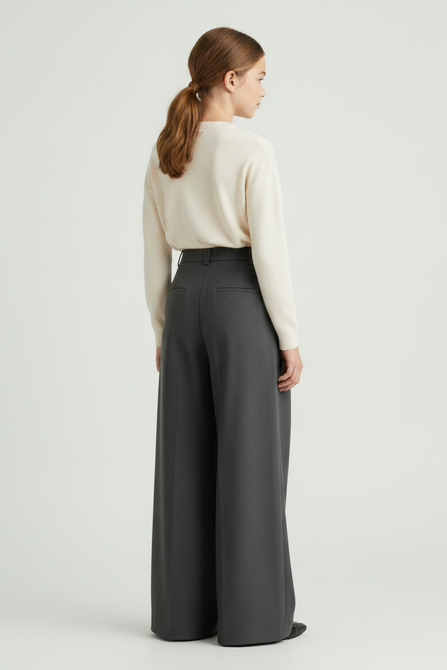 Pantalon À Pince Gris Ample Plissé Élégant Enfant - Gabardine - vue 2