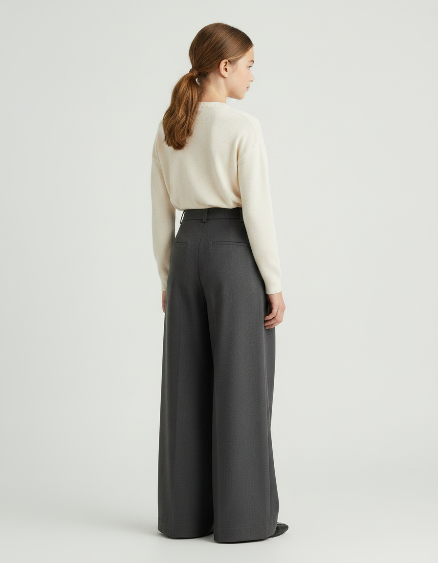 Pantalon À Pince Gris Ample Plissé Élégant Enfant - Gabardine - vue 2