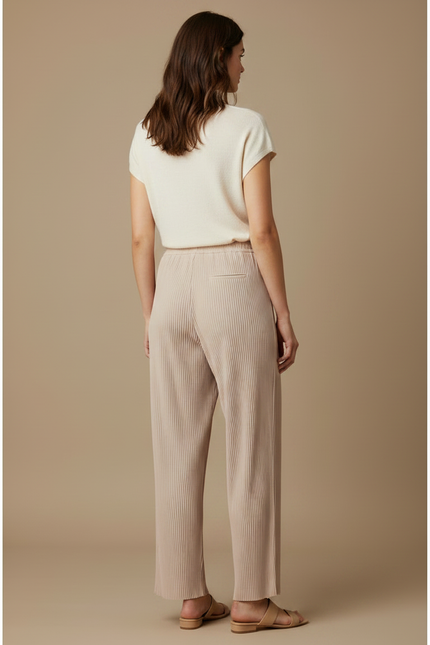 Pantalon À Pince Plissé Fluide Beige Confortable Décontracté Femme - Polyester - vue 2