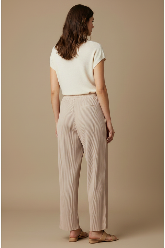 Pantalon À Pince Plissé Fluide Beige Confortable Décontracté Femme - Polyester - vue 2
