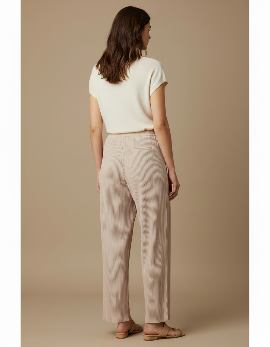 Pantalon À Pince Plissé Fluide Beige Confortable Décontracté Femme - Polyester - vue 2