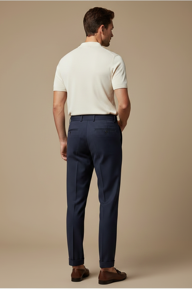 Pantalon À Pince Bleu Marine Droit Élégant Homme - Gabardine - vue 2