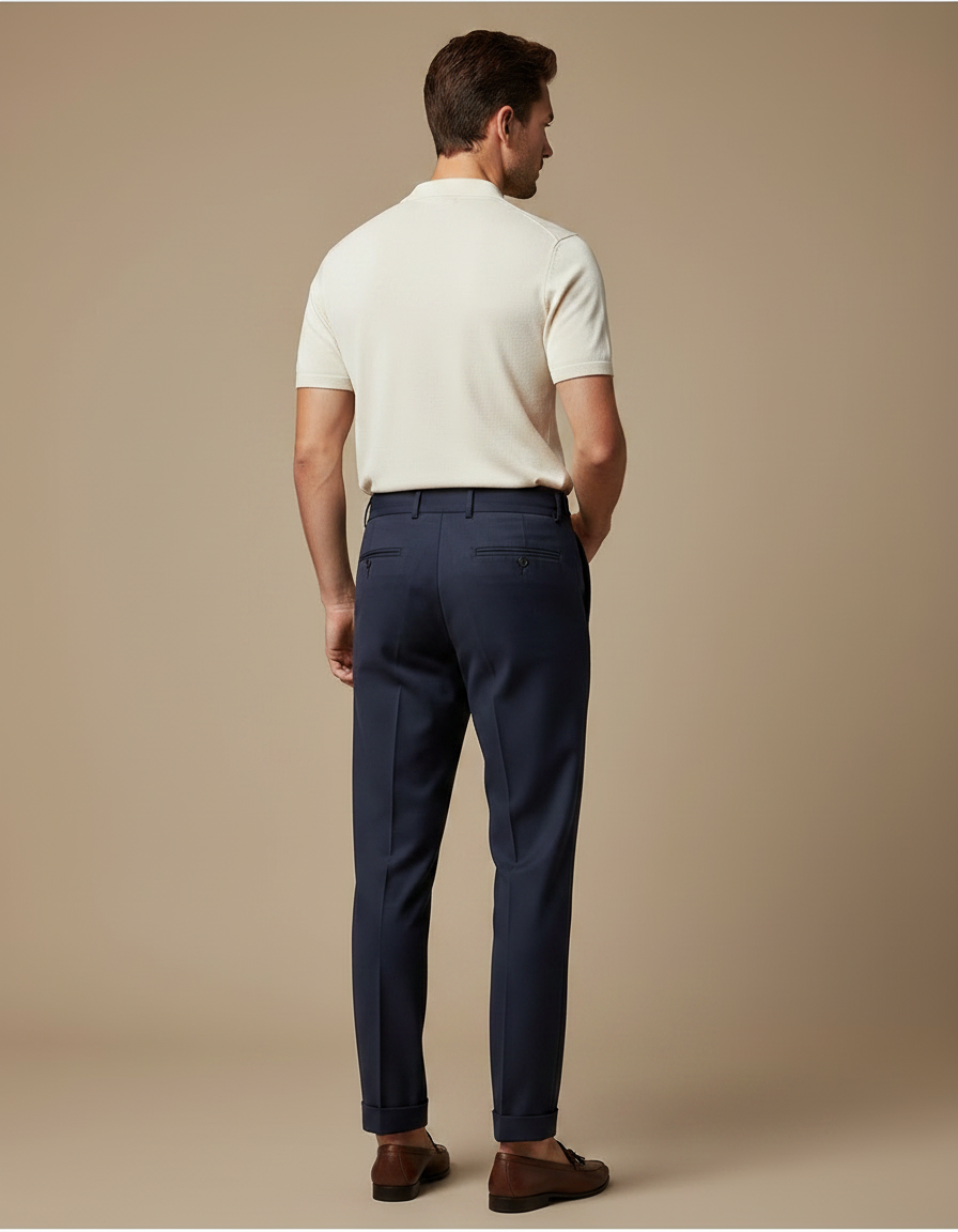 Pantalon À Pince Bleu Marine Droit Élégant Homme - Gabardine - vue 2