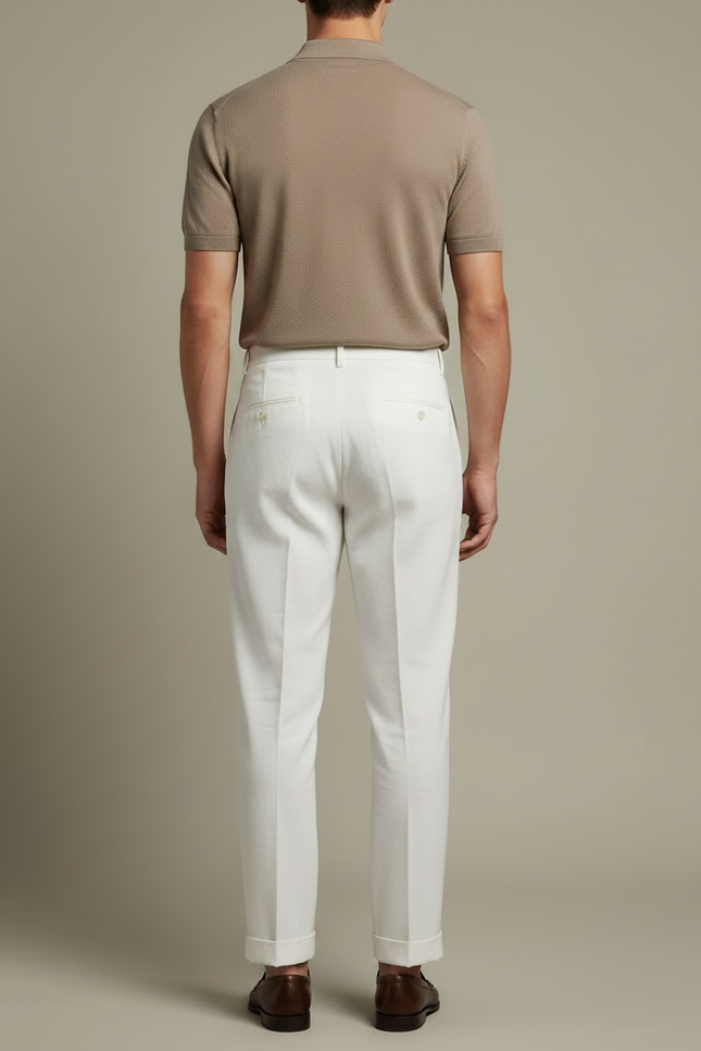 Pantalon À Pince Blanc Plissé Droit Lin Léger - vue 2