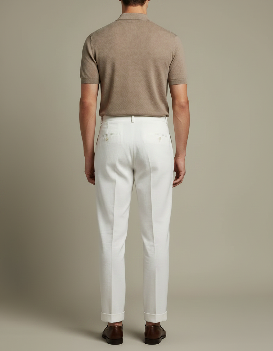 Pantalon À Pince Blanc Plissé Droit Lin Léger - vue 2