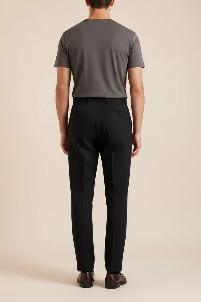 Pantalon À Pince Noir Plissé Laine Droit Homme Élégant - vue 2