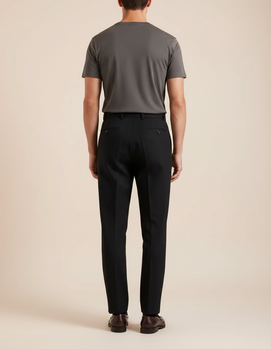 Pantalon À Pince Noir Plissé Laine Droit Homme Élégant - vue 2