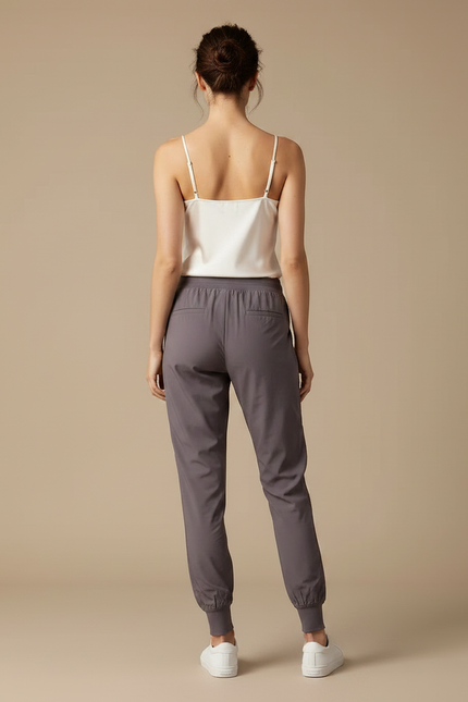 Pantalon À Pince Gris Cordon Fluide Sport Femme - Polyester - vue 2