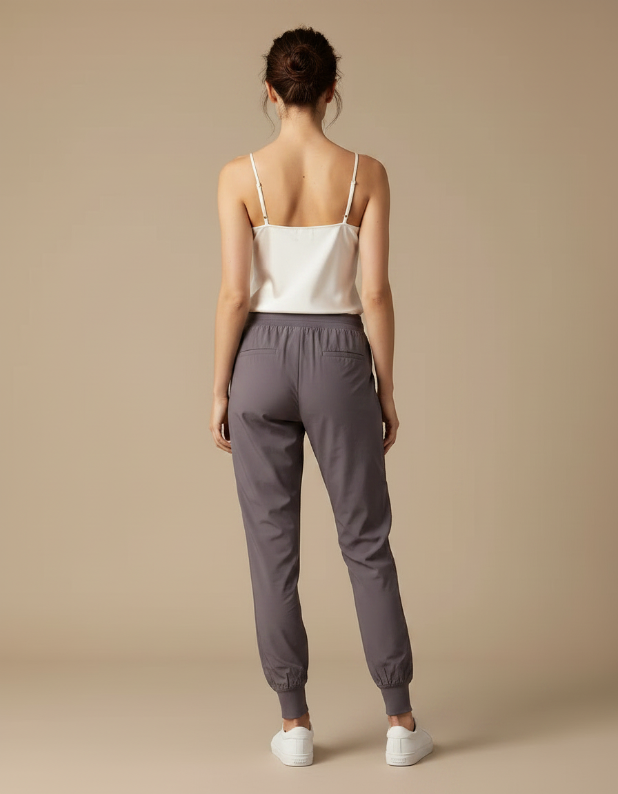 Pantalon À Pince Gris Cordon Fluide Sport Femme - Polyester - vue 2