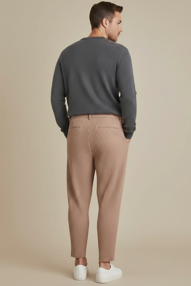 Pantalon À Pince Plissé Confortable Beige Décontracté Homme - Polyester - vue 2