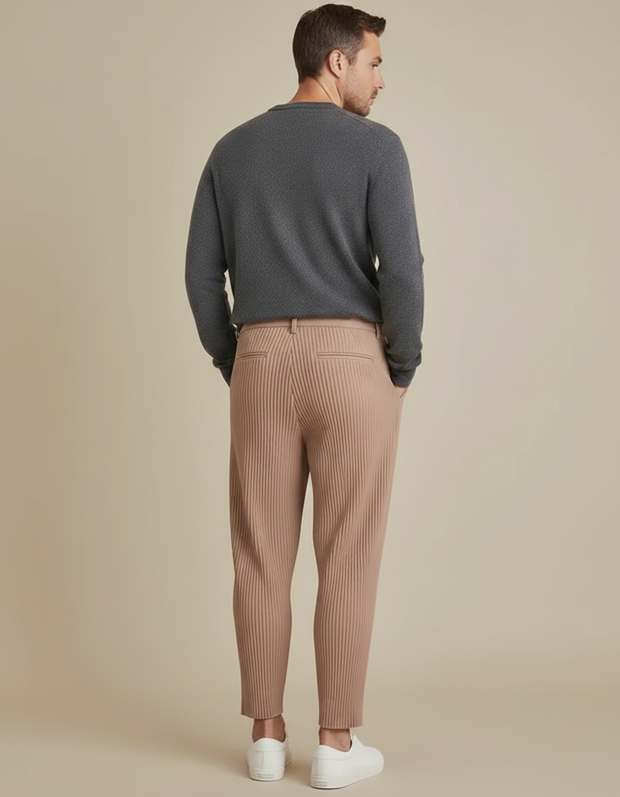 Pantalon À Pince Plissé Confortable Beige Décontracté Homme - Polyester - vue 2
