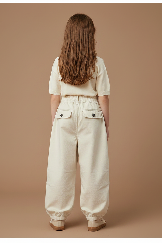 Pantalon À Pince Cargo Ample Coton Beige Enfant - vue 2