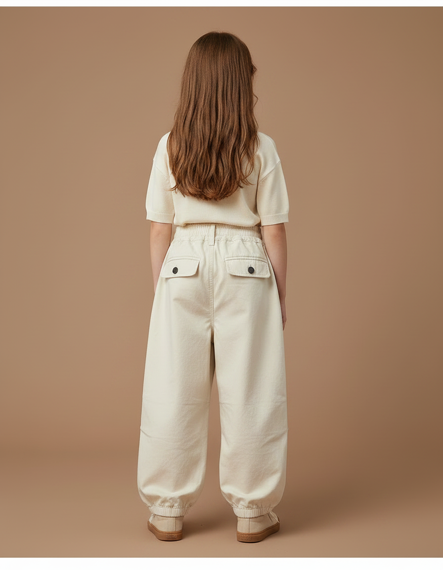 Pantalon À Pince Cargo Ample Coton Beige Enfant - vue 2