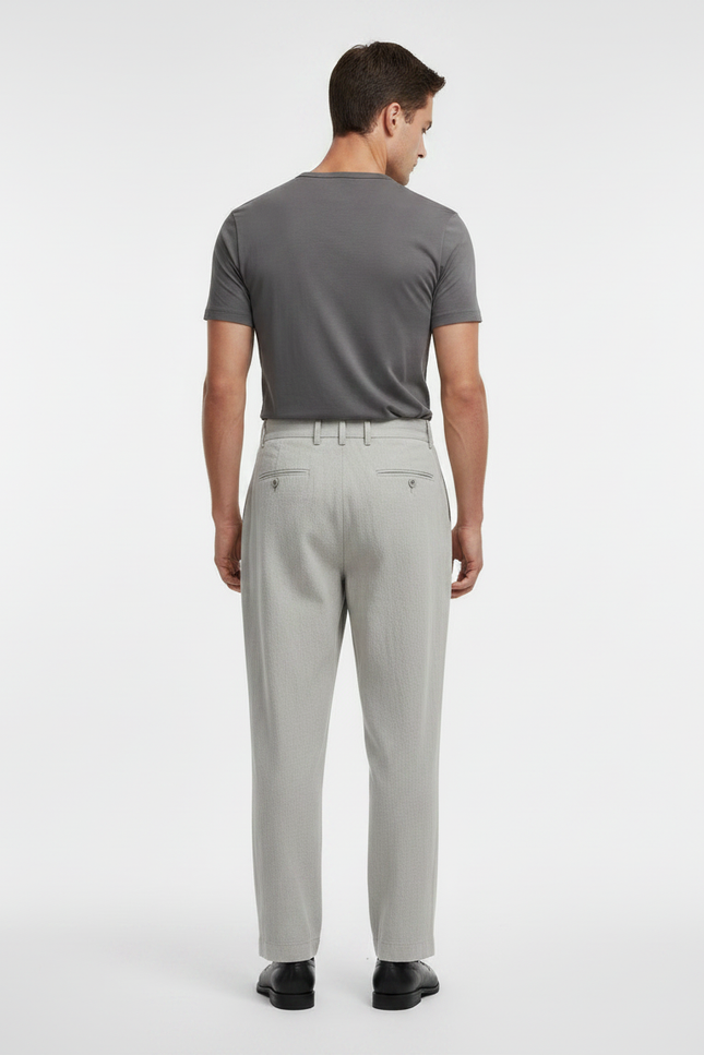Pantalon À Pince Gris Clair Plissé Ample Lin Homme - vue 2