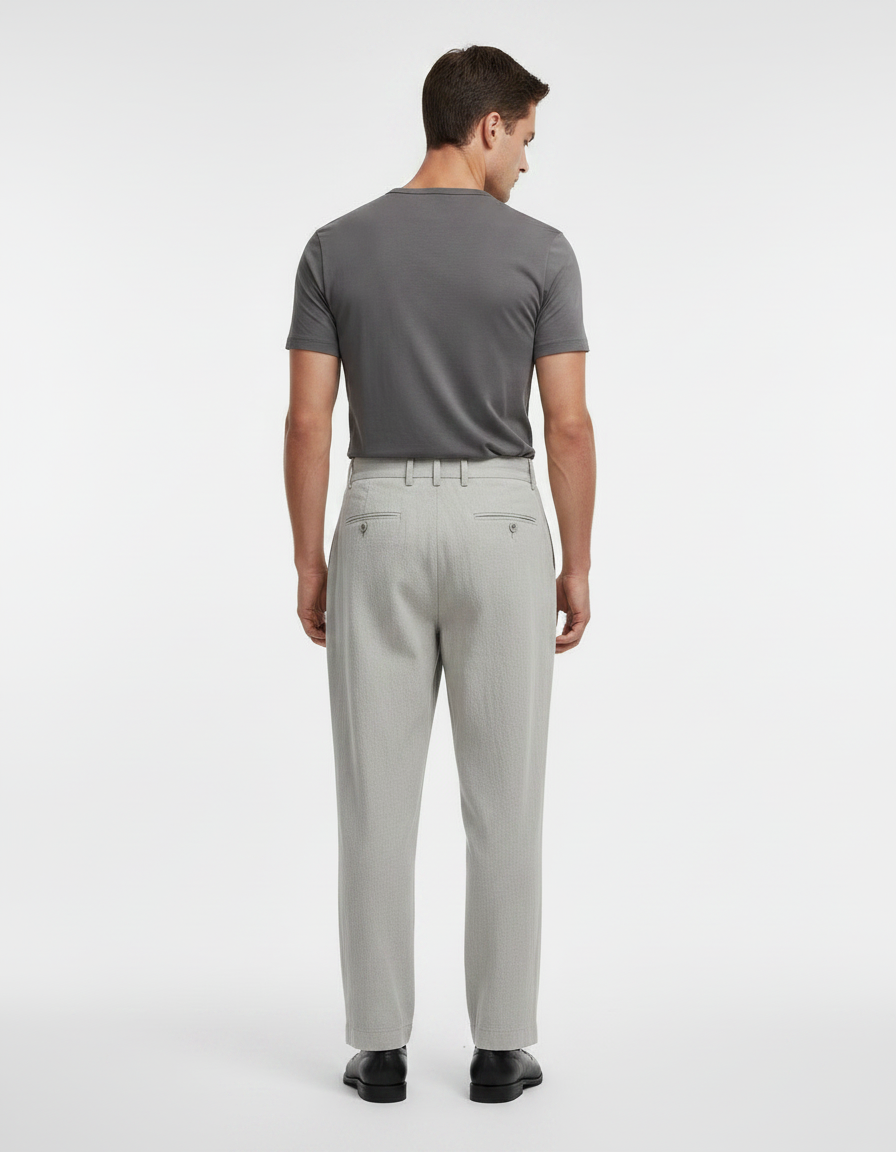 Pantalon À Pince Gris Clair Plissé Ample Lin Homme - vue 2