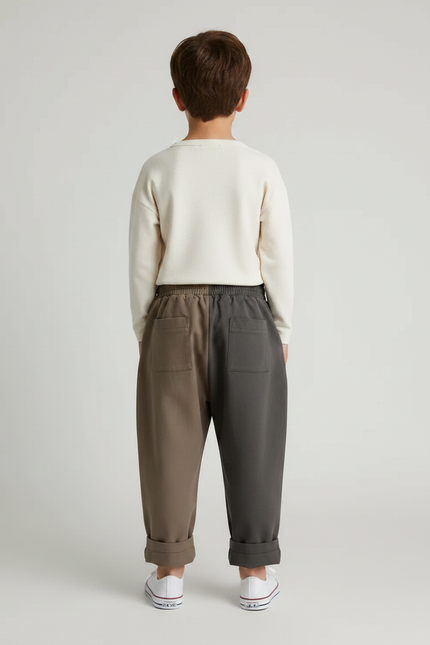 Pantalon À Pince Bicolore Ample Plissé Décontracté Enfant - Multicolore Gabardine - vue 2