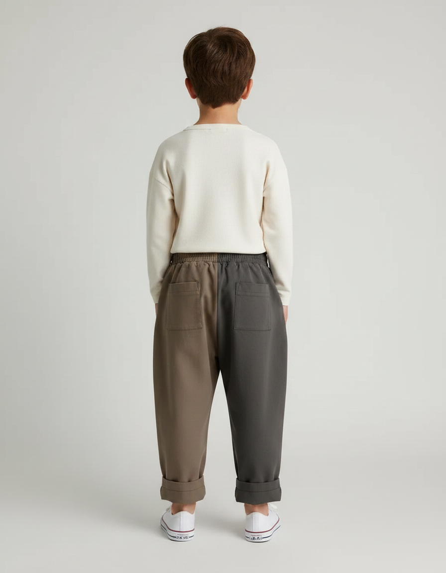 Pantalon À Pince Bicolore Ample Plissé Décontracté Enfant - Multicolore Gabardine - vue 2