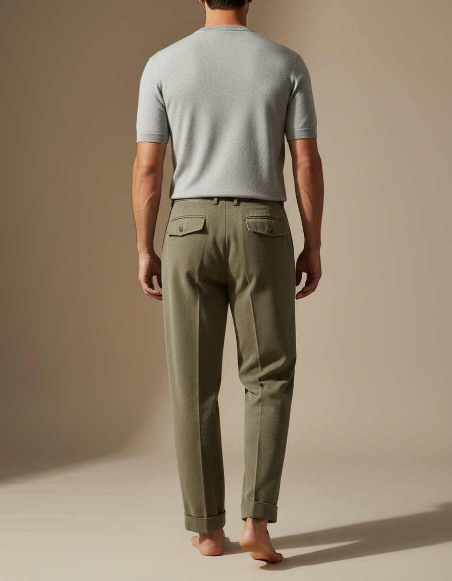 Pantalon À Pince Vert Militaire Plissé Décontracté Homme - Kaki Laine - vue 2