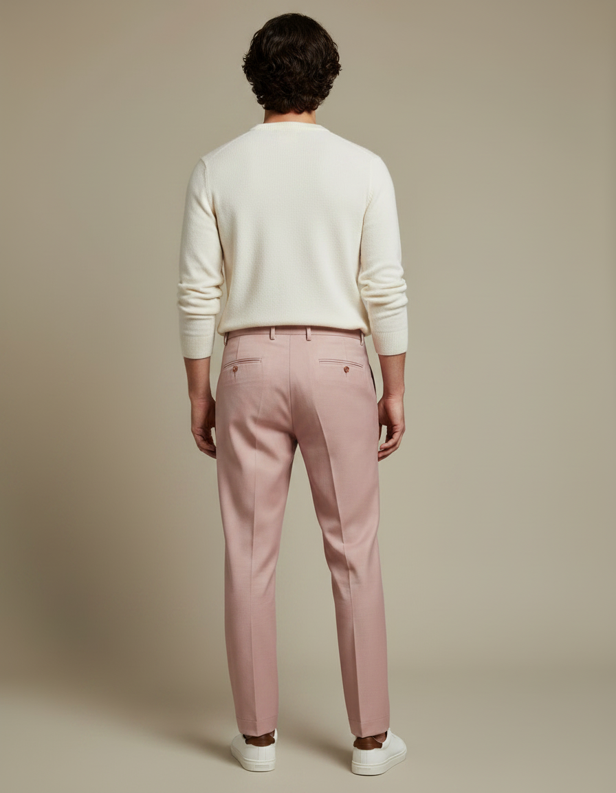 Pantalon À Pince Rose Homme Droit Élégant Décontracté - Gabardine - vue 2