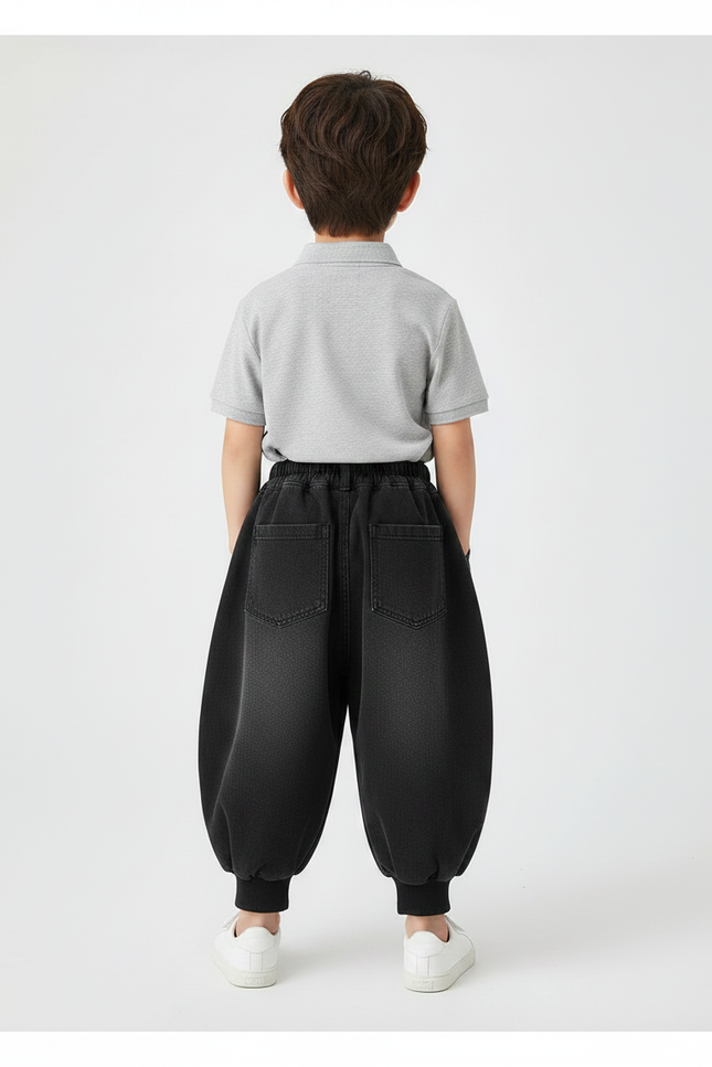 Pantalon À Pince Noir Ample Élastique Enfant - Jean - vue 2
