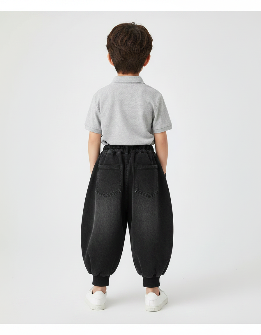 Pantalon À Pince Noir Ample Élastique Enfant - Jean - vue 2